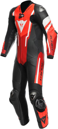 Dainese Misano 3 D-Air Airbag perforierte 1-Teiler Motorrad Lederkombi 52 Schwarz-Rot-NeonRot