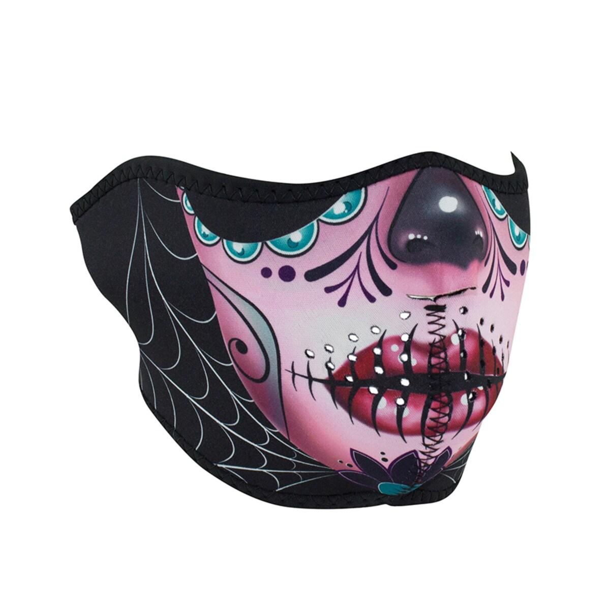 ZAN Half Mask Neoprene Reversible Sugar Skull to Purple