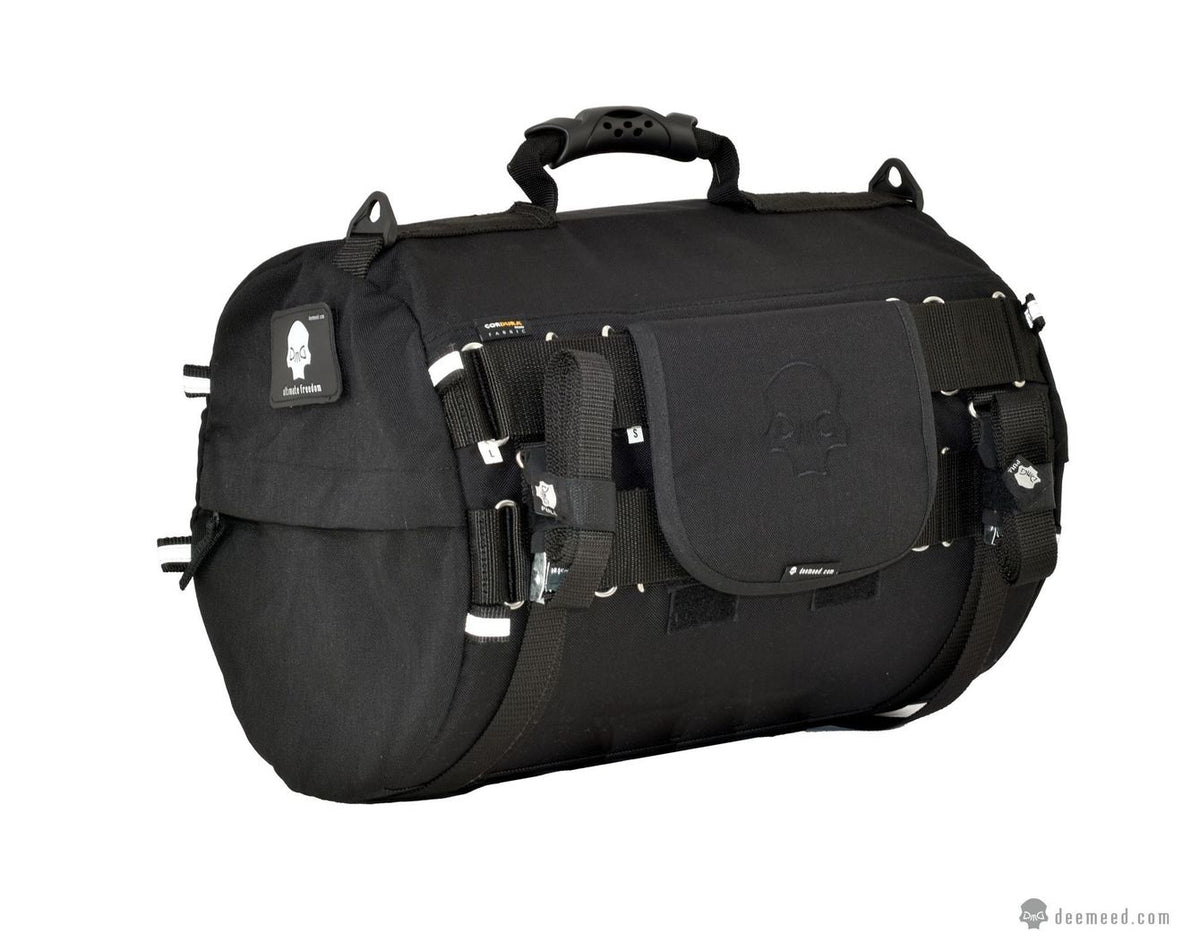 Sacoche arrière moto DEEMEED Tube pour Sissy Bar, matière Cordura, capacité 25 l, étanche + housse de pluie