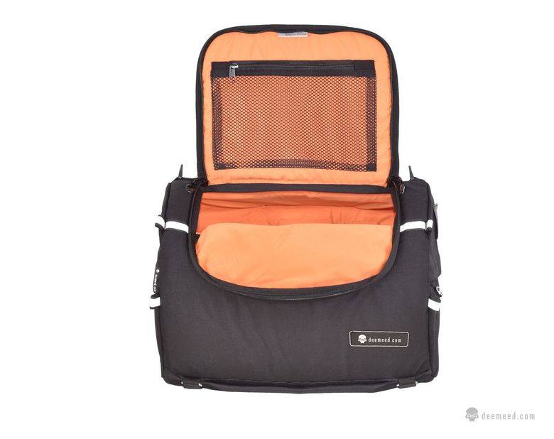 DEEMEED Tube Motorrad Hecktasche für Sissy Bar, Material Cordura, Kapazität 25 l, wasserdicht + Regenhülle , Reflektierender Schädel