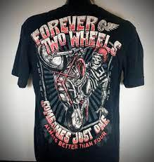 KING KEROSINForever Two Wheels Harley Stunt Rider Men`s Black Tee Shirt